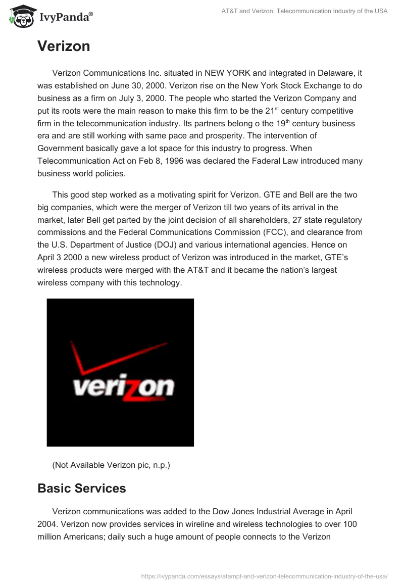AT&T and Verizon: Telecommunication Industry of the USA. Page 4