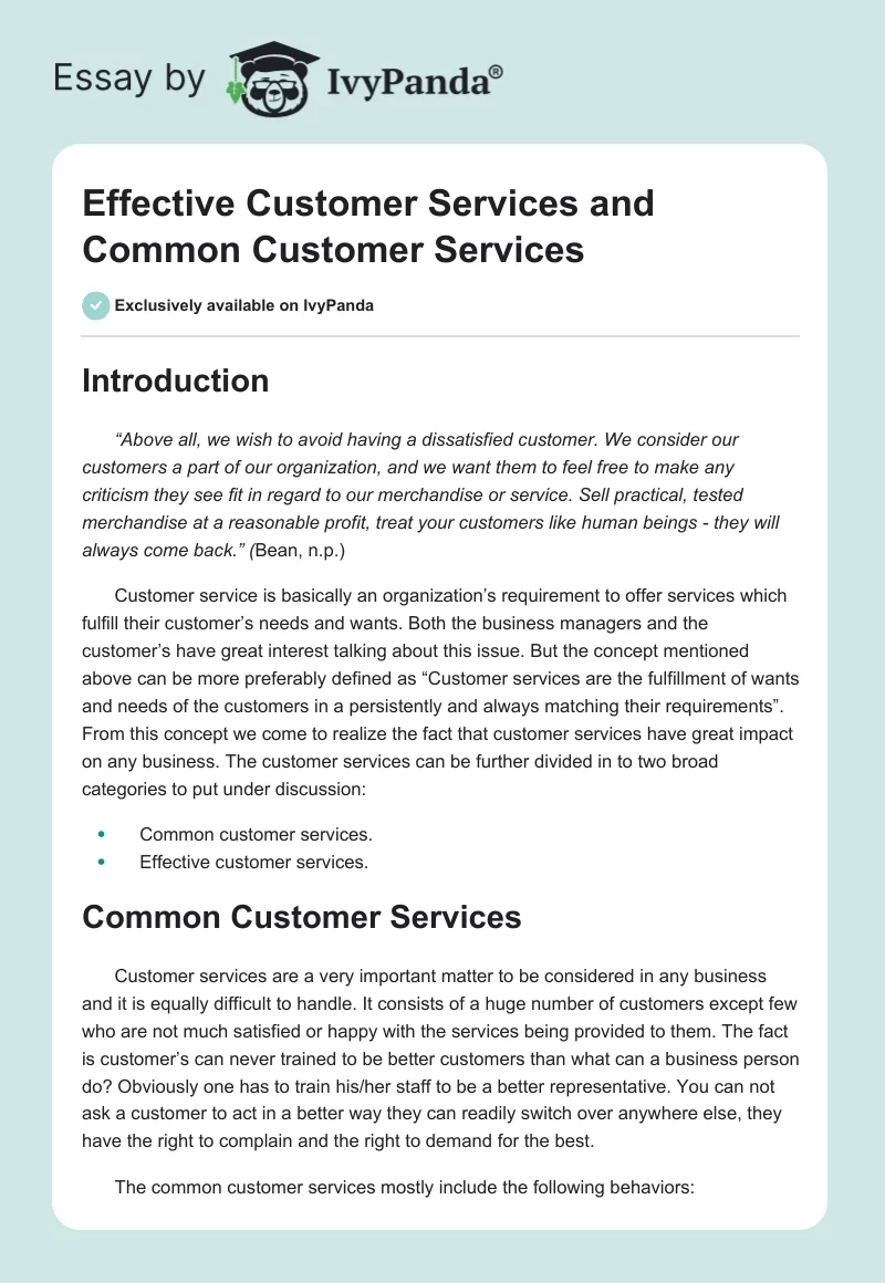 Effective Customer Services and Common Customer Services. Page 1