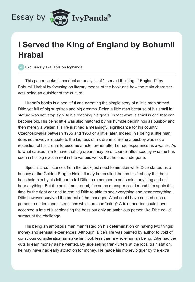 "I Served the King of England" by Bohumil Hrabal. Page 1
