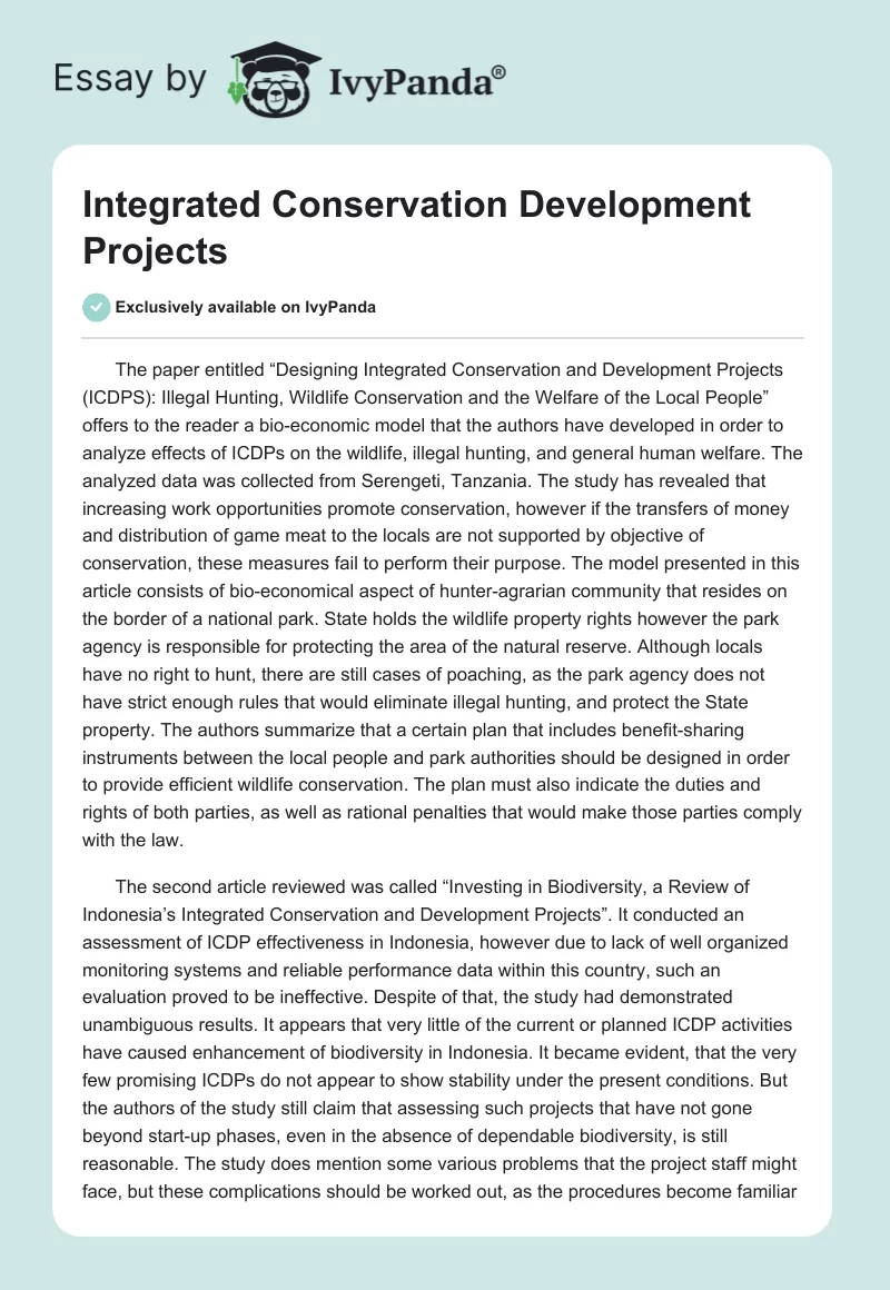Integrated Conservation Development Projects. Page 1