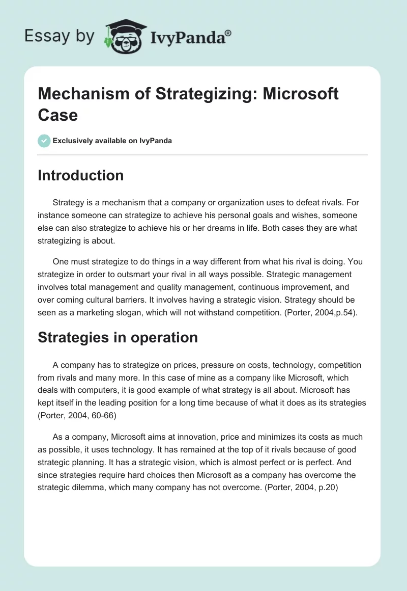 Mechanism of Strategizing: Microsoft Case. Page 1
