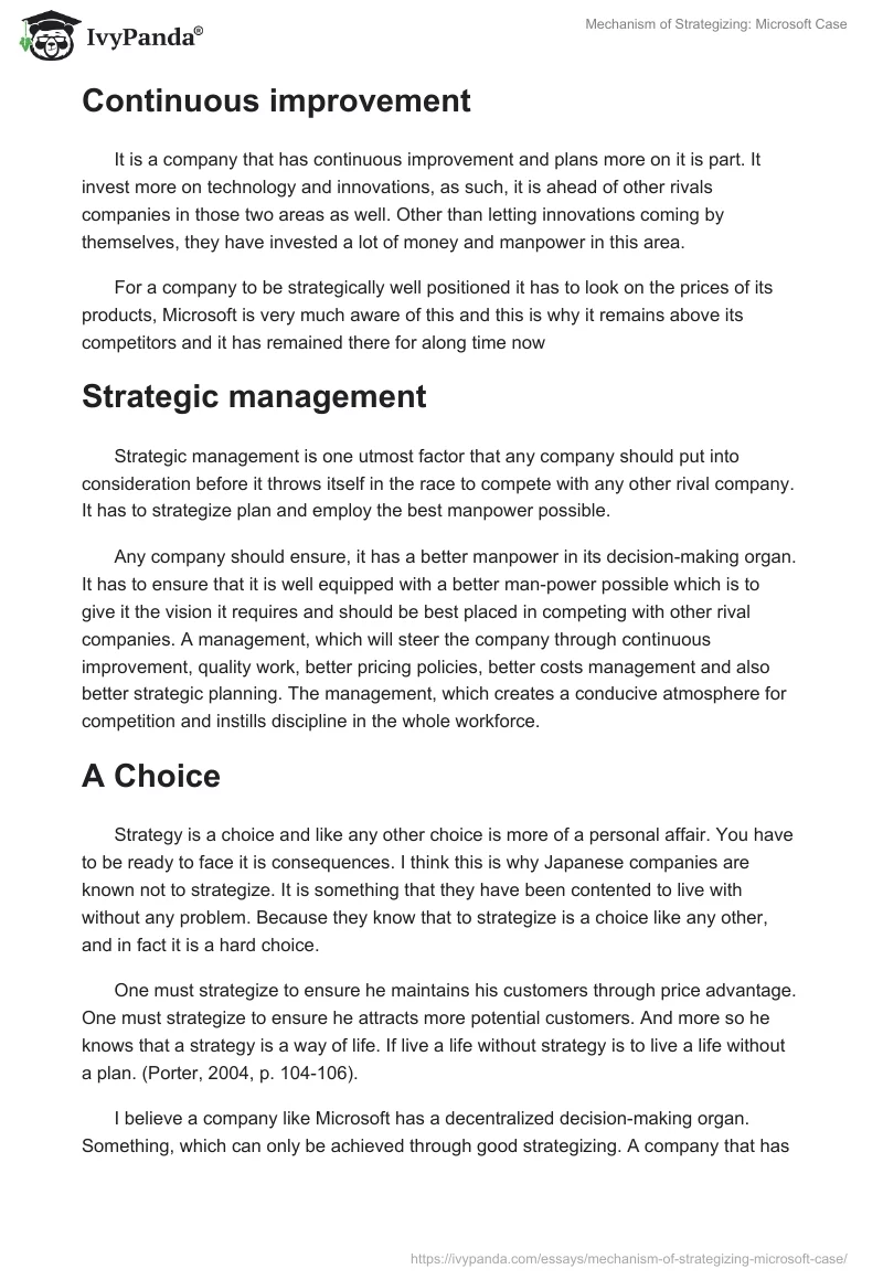 Mechanism of Strategizing: Microsoft Case. Page 2