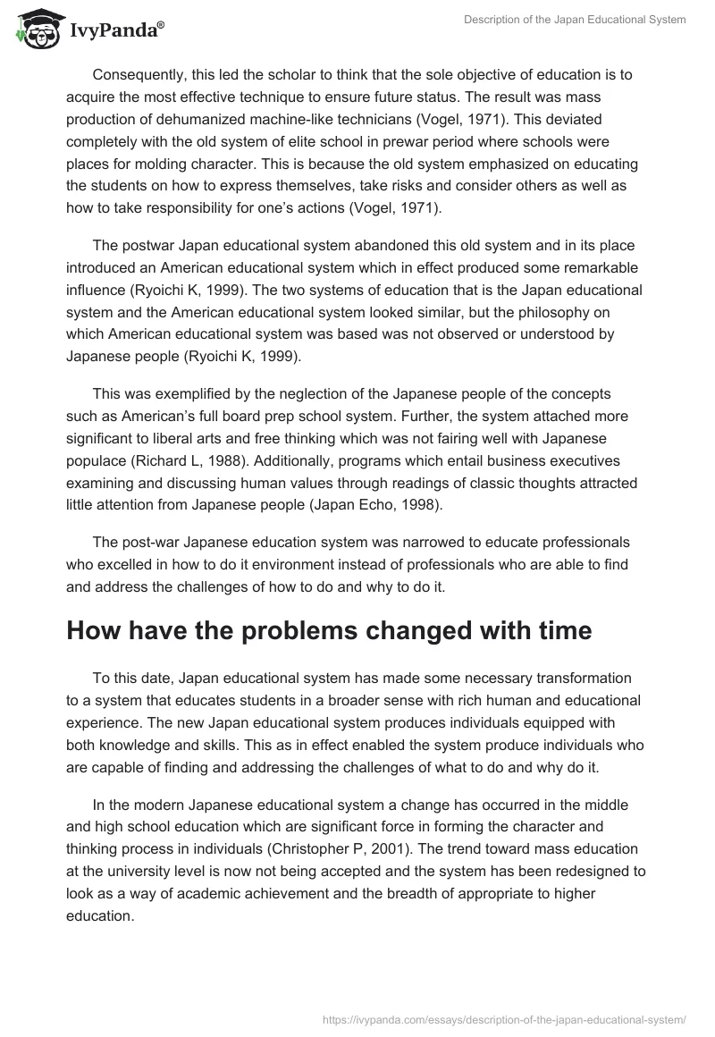 Description of the Japan Educational System. Page 2