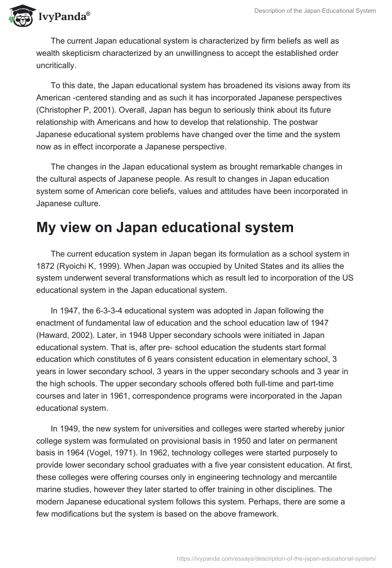 Description of the Japan Educational System. Page 3