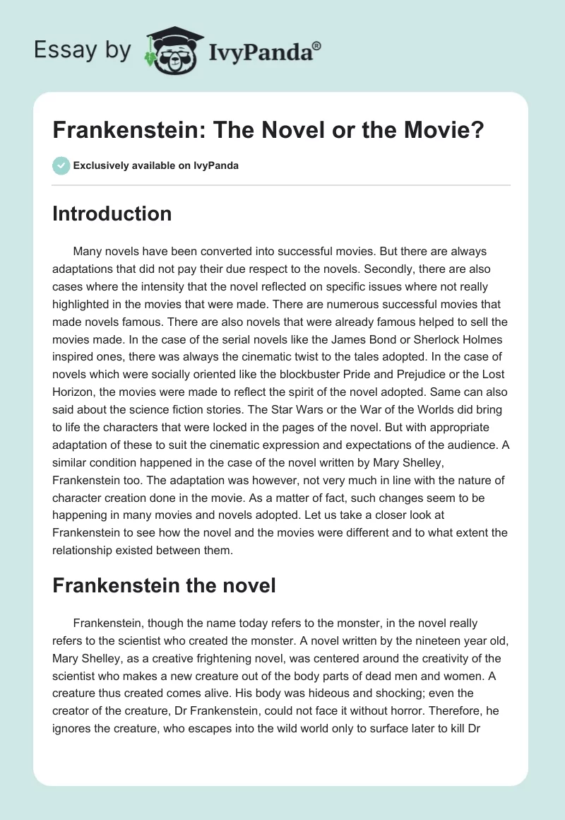 Frankenstein: The Novel or the Movie?. Page 1