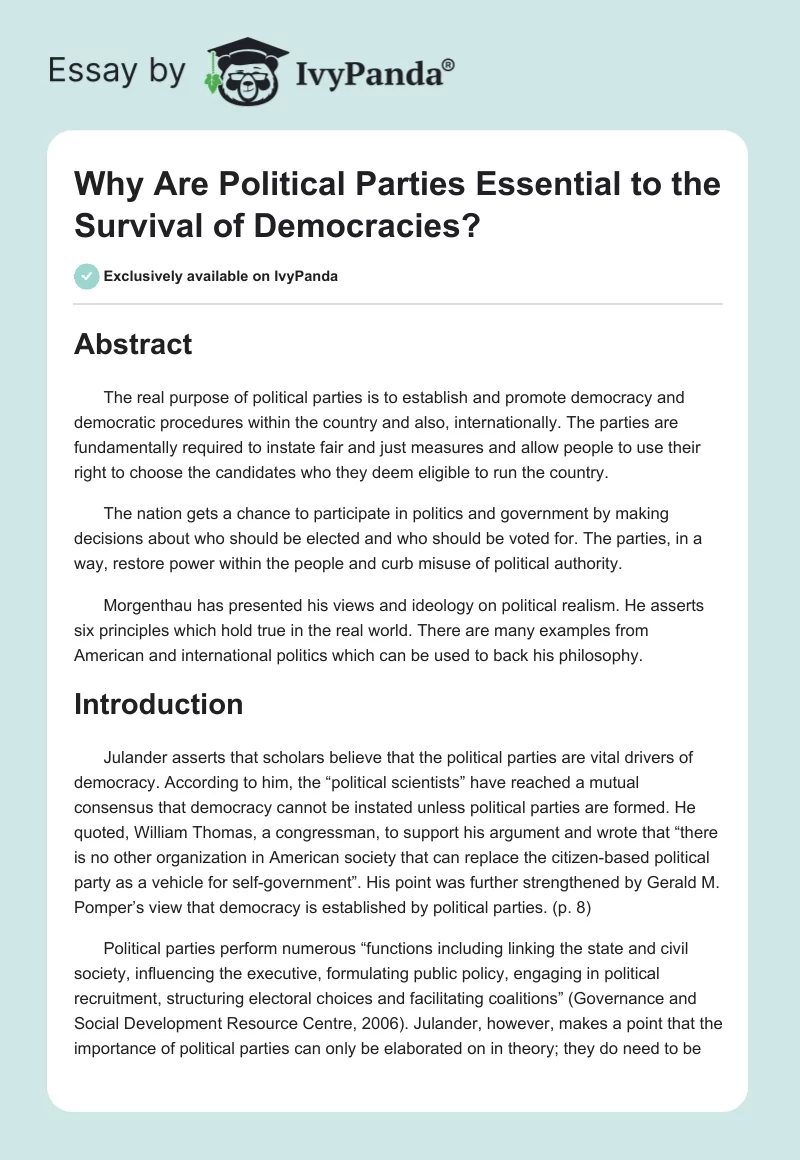 Why Are Political Parties Essential to the Survival of Democracies?. Page 1