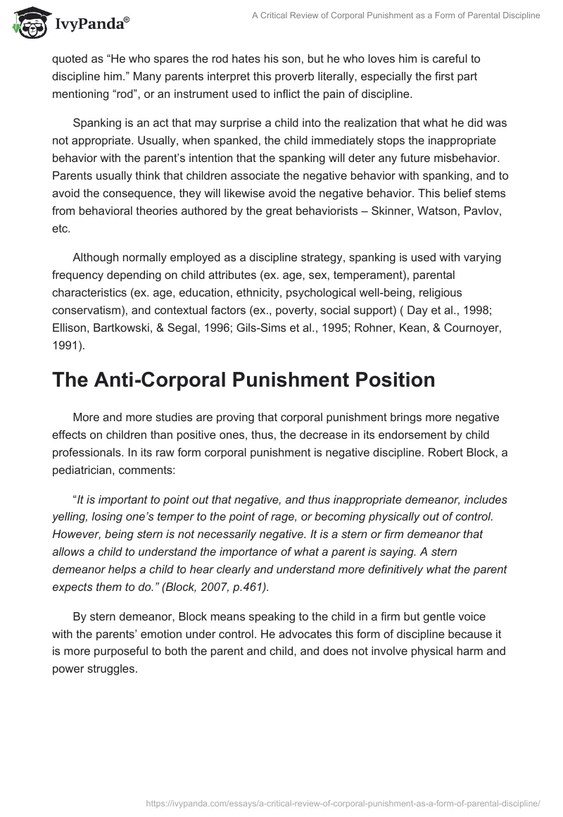 A Critical Review of Corporal Punishment as a Form of Parental Discipline. Page 2