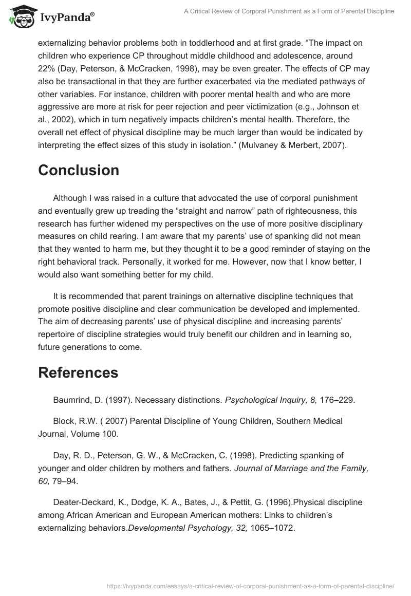 A Critical Review of Corporal Punishment as a Form of Parental Discipline. Page 5