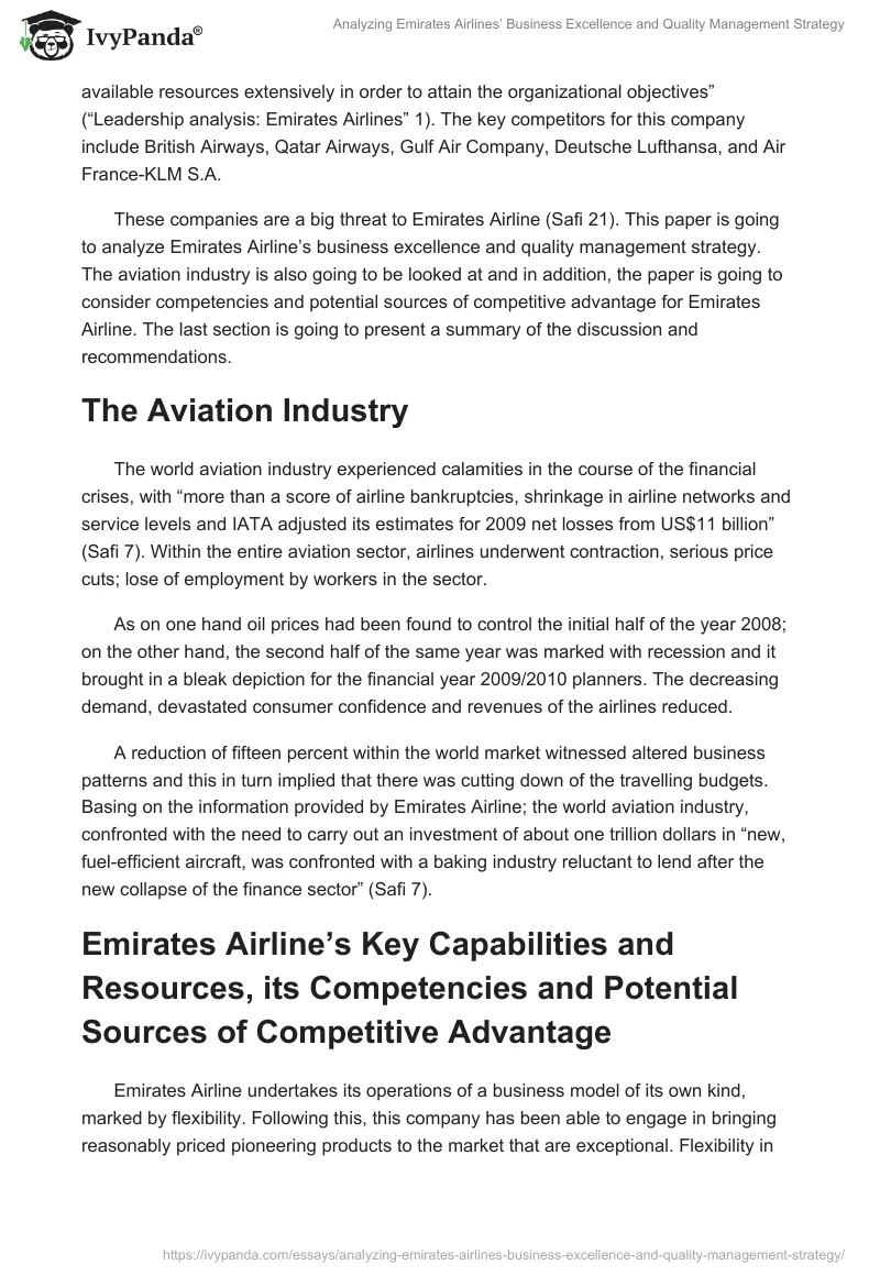 Analyzing Emirates Airlines’ Business Excellence and Quality Management Strategy. Page 2