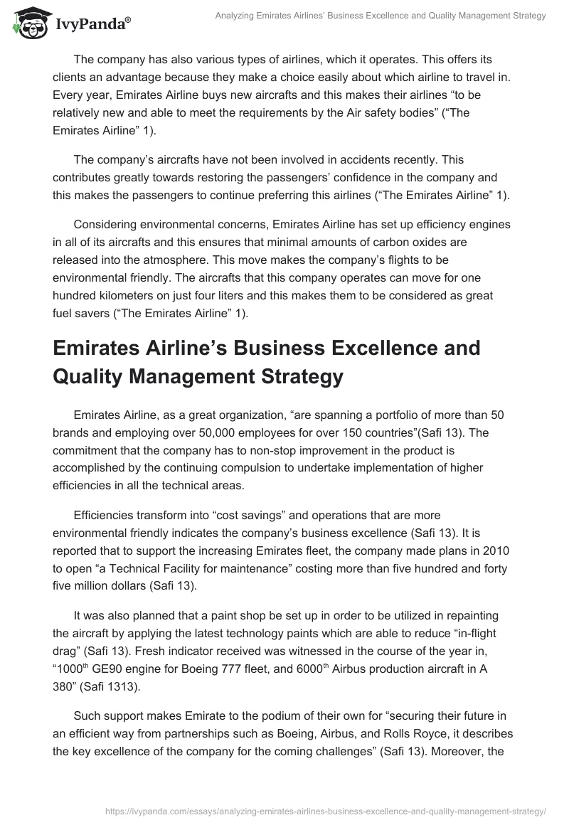 Analyzing Emirates Airlines’ Business Excellence and Quality Management Strategy. Page 4