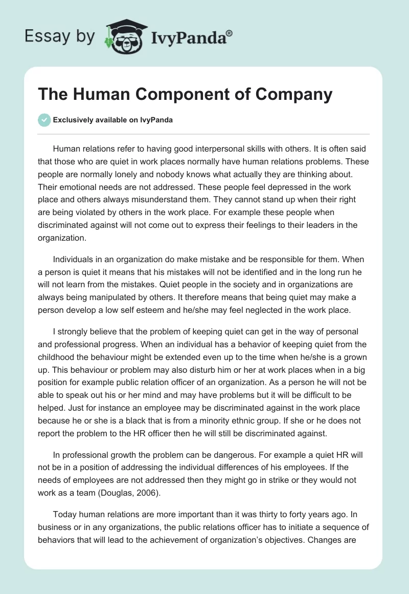The Human Component of Company. Page 1