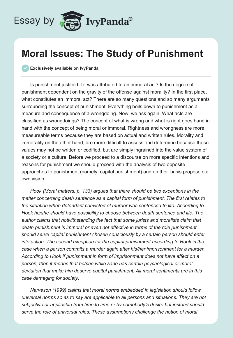 Moral Issues: The Study of Punishment. Page 1
