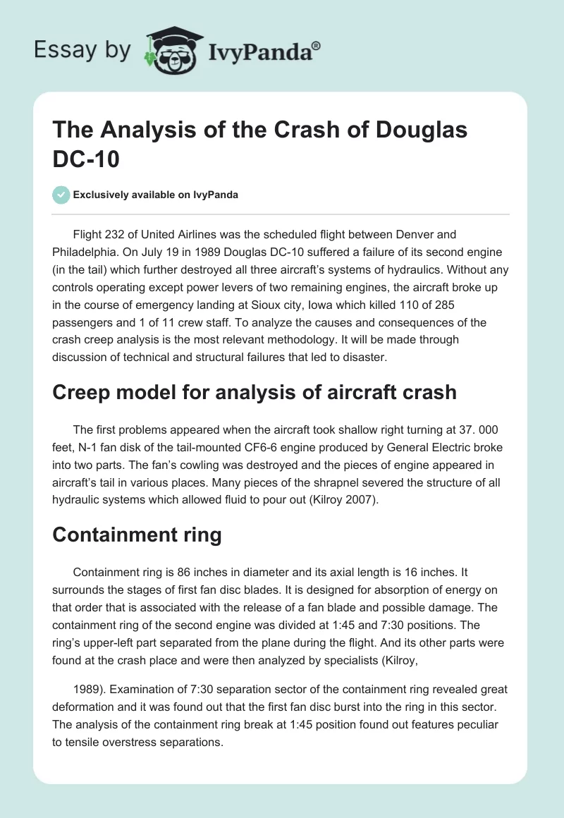 The Analysis of the Crash of Douglas DC-10. Page 1