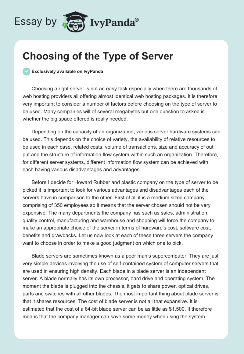 Choosing of the Type of Server. Page 1