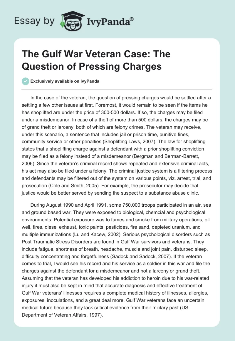 The Gulf War Veteran Case: The Question of Pressing Charges. Page 1