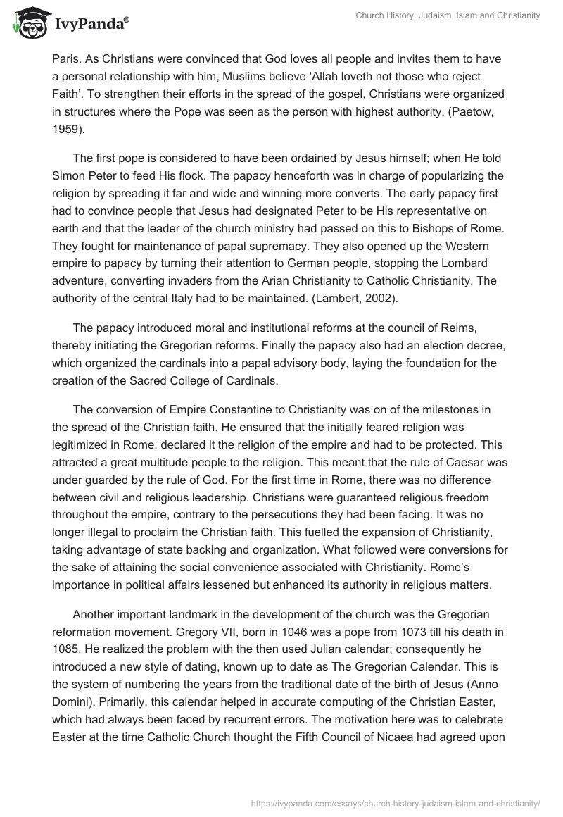 Church History: Judaism, Islam and Christianity. Page 2