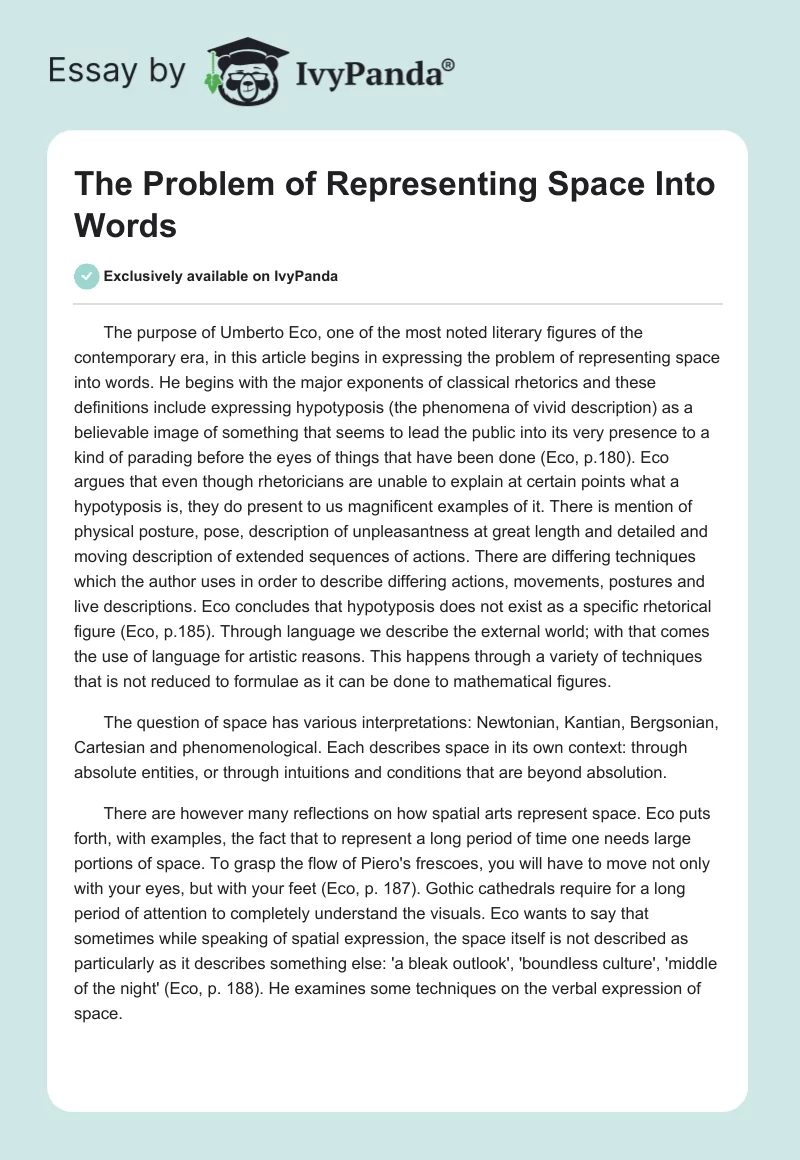 The Problem of Representing Space Into Words. Page 1