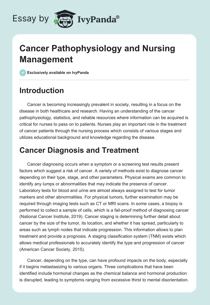 Cancer Pathophysiology and Nursing Management. Page 1