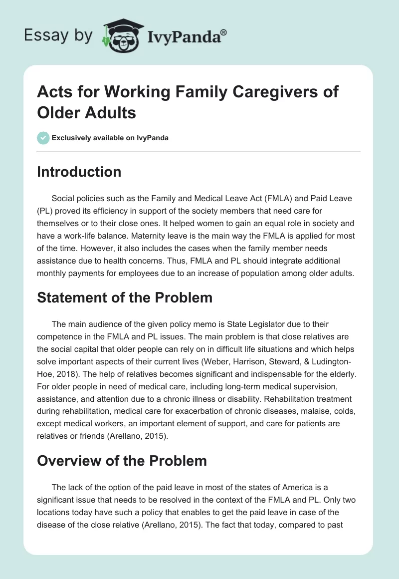 Acts for Working Family Caregivers of Older Adults. Page 1