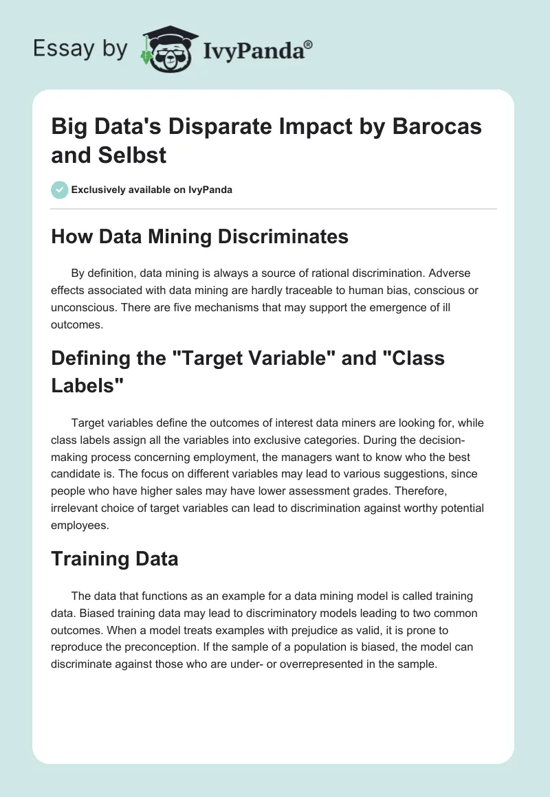 Big Data's Disparate Impact by Barocas and Selbst. Page 1