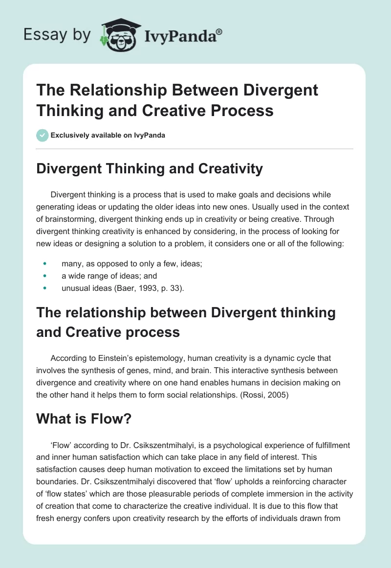 The Relationship Between Divergent Thinking and Creative Process. Page 1