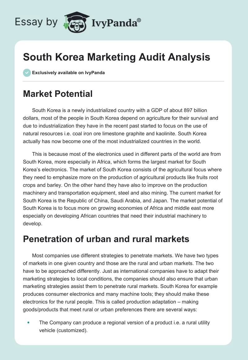 South Korea Marketing Audit Analysis. Page 1