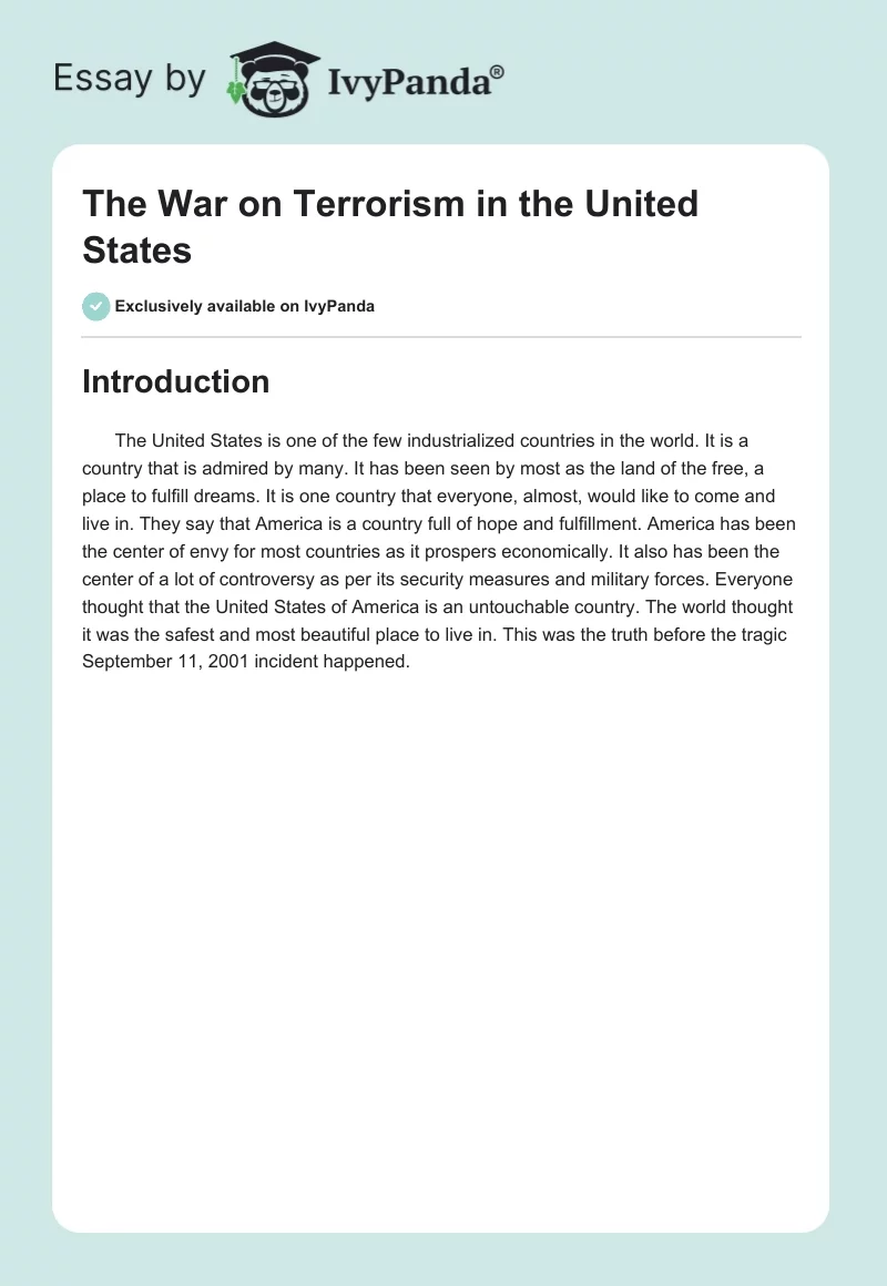 The War on Terrorism in the United States. Page 1