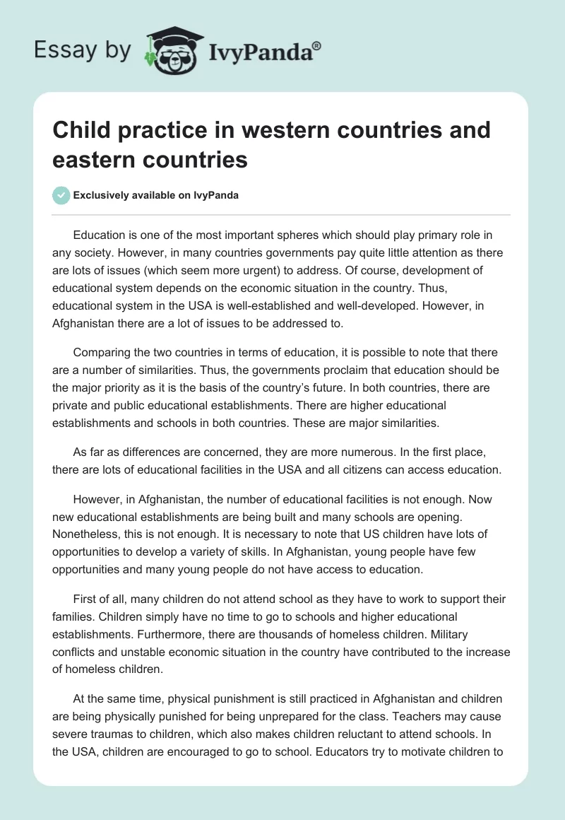 Child practice in western countries and eastern countries. Page 1