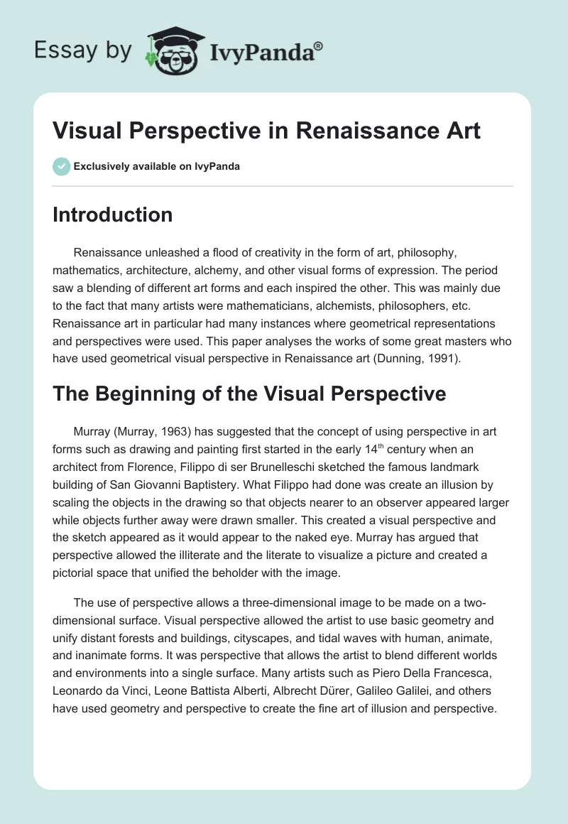 Visual Perspective in Renaissance Art. Page 1