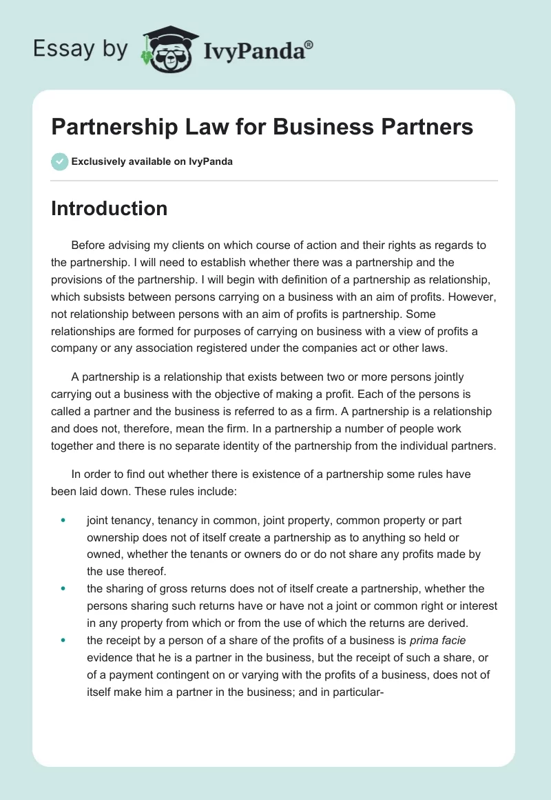 Partnership Law for Business Partners. Page 1