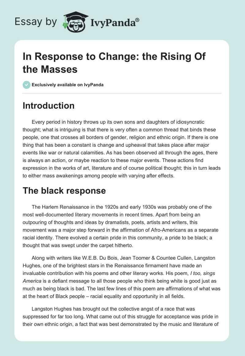 In Response to Change: the Rising Of the Masses. Page 1