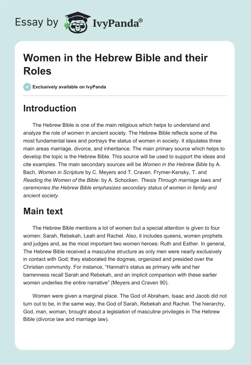 Women in the Hebrew Bible and Their Roles. Page 1