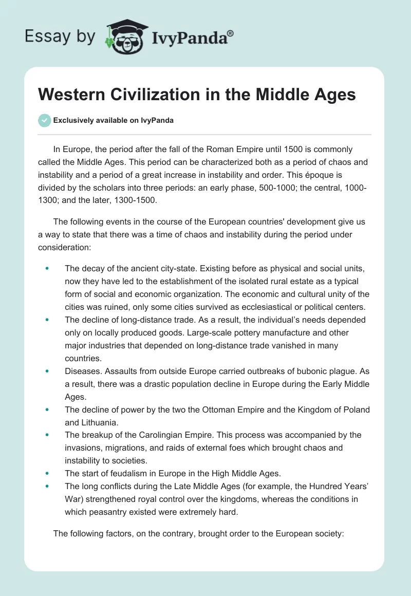 Western Civilization in the Middle Ages. Page 1