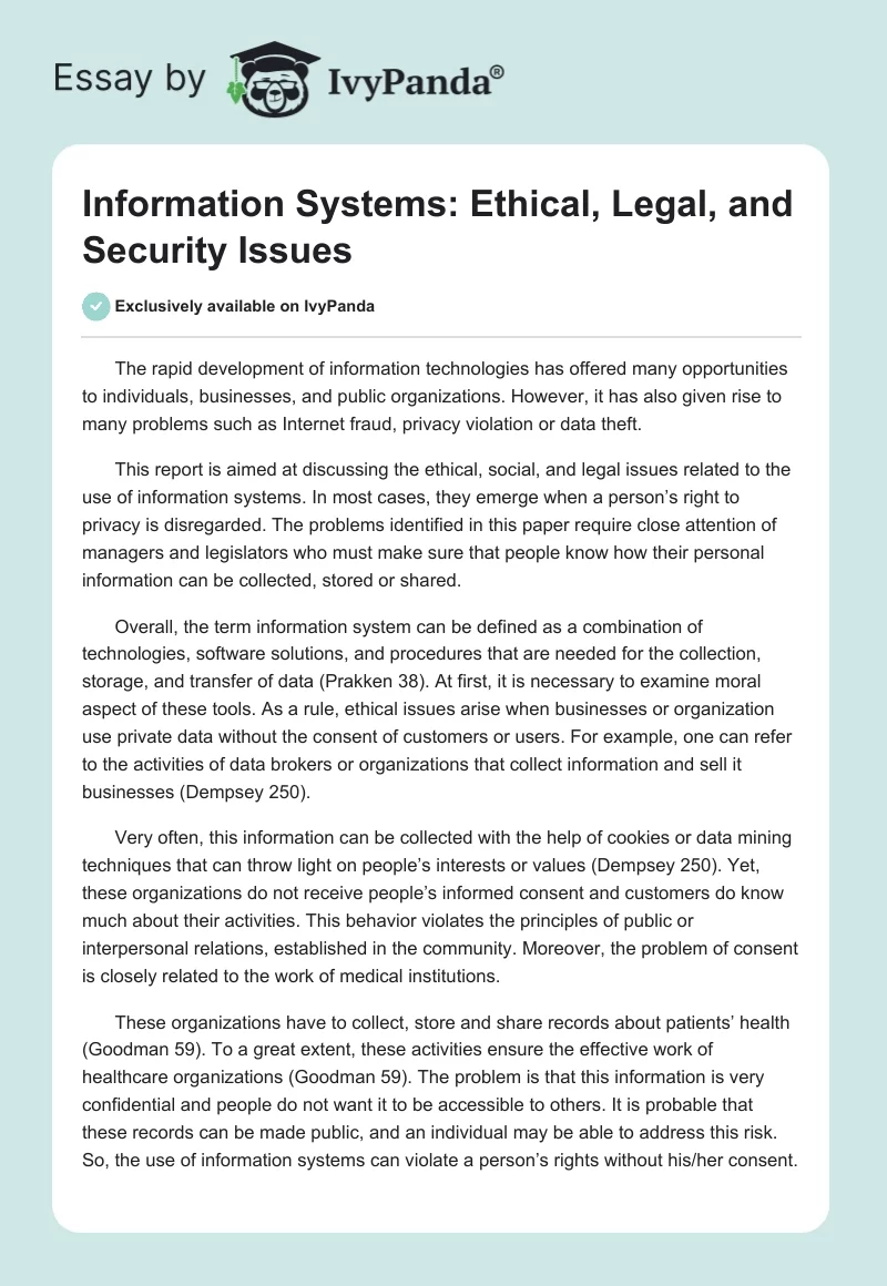 Information Systems: Ethical, Legal, and Security Issues. Page 1