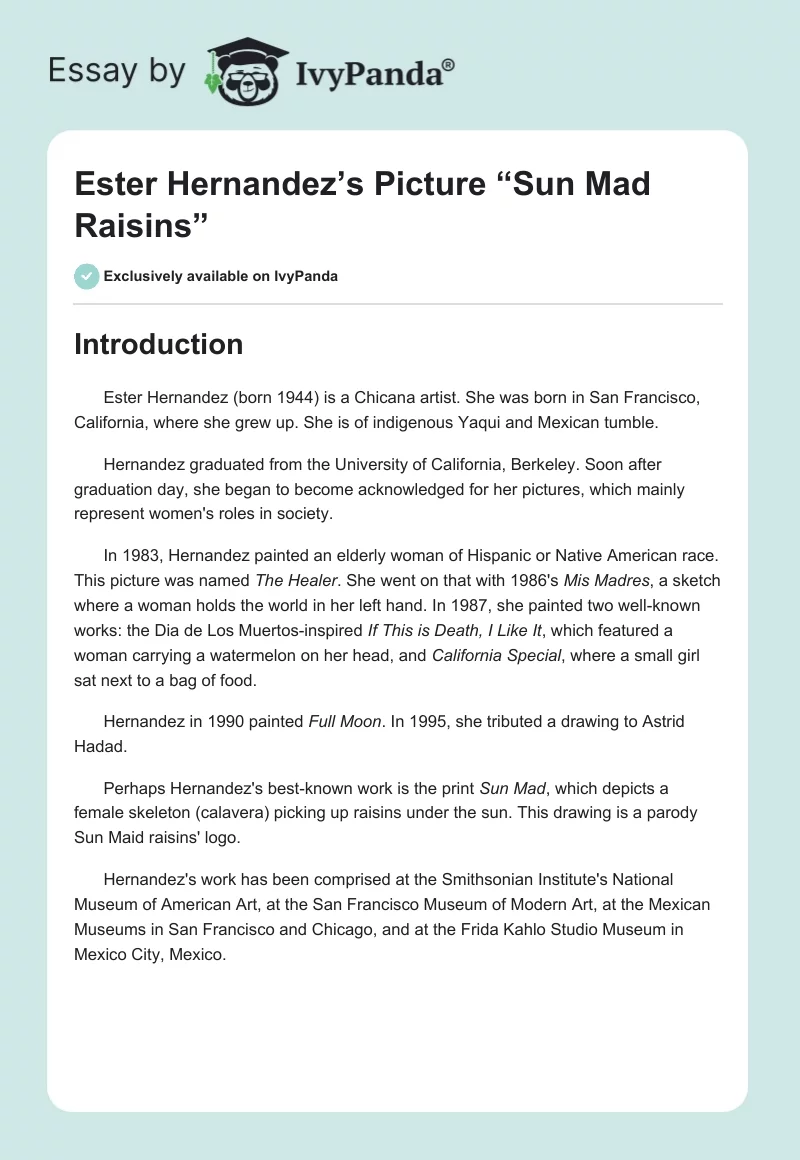 Ester Hernandez’s Picture “Sun Mad Raisins”. Page 1