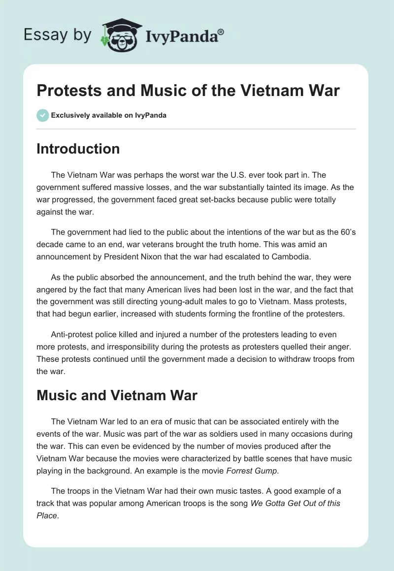 Protests and Music of the Vietnam War. Page 1