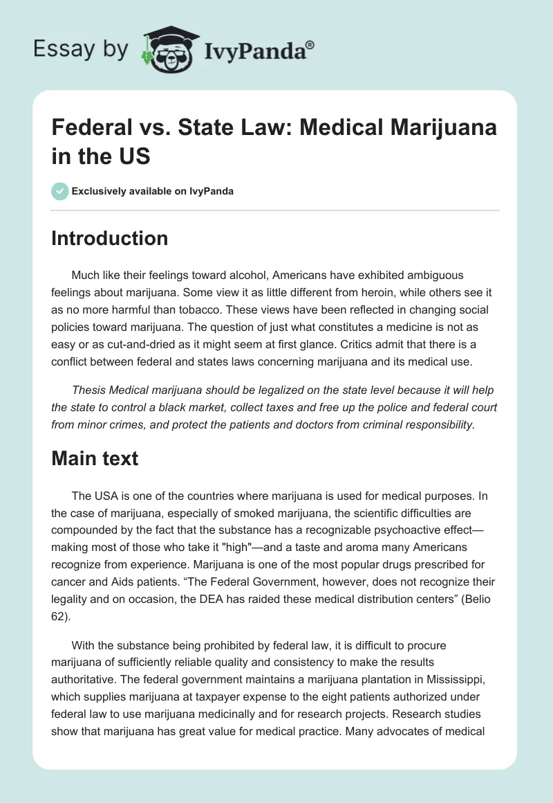 Federal vs. State Law: Medical Marijuana in the US. Page 1