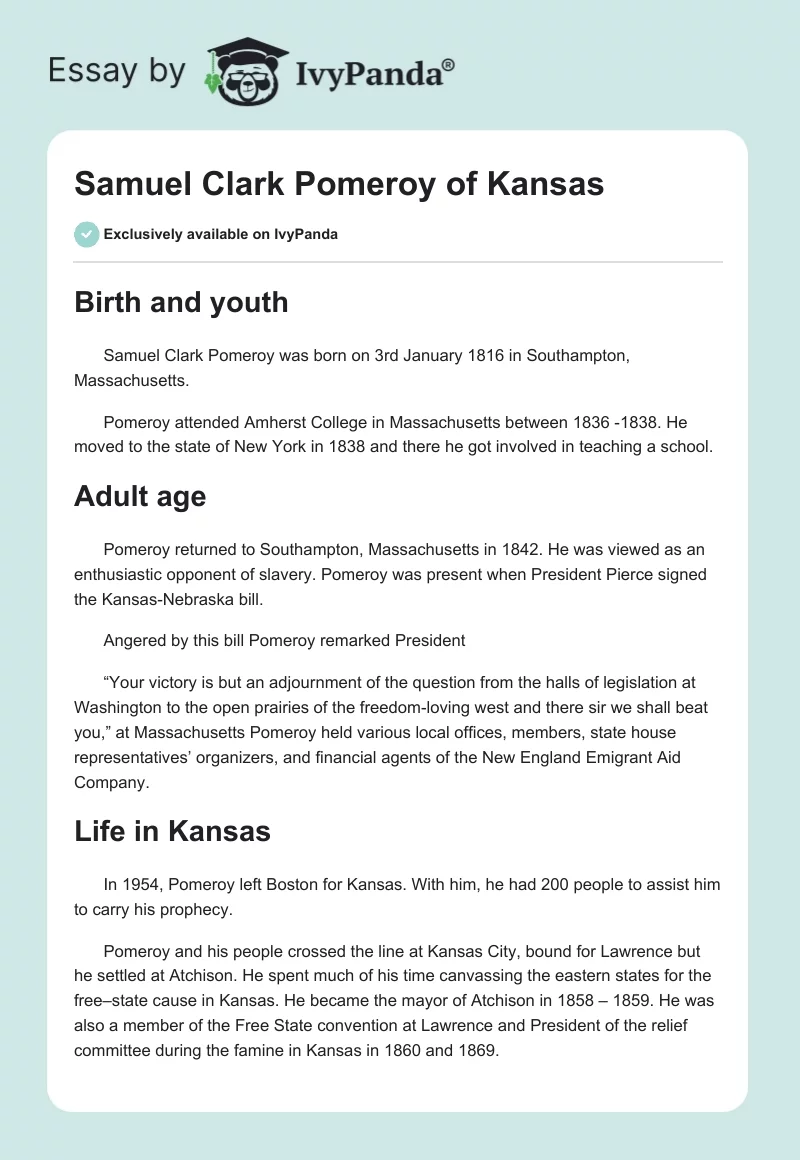 Samuel Clark Pomeroy of Kansas. Page 1