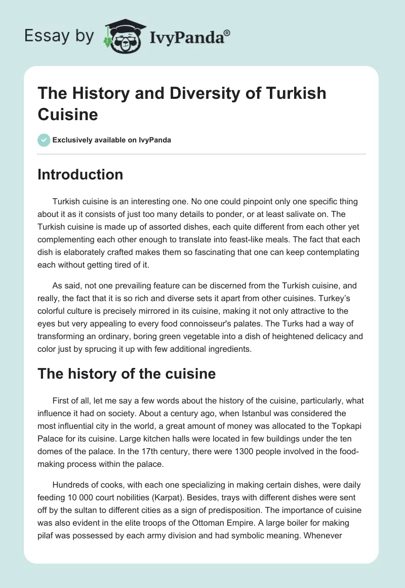 The History and Diversity of Turkish Cuisine. Page 1
