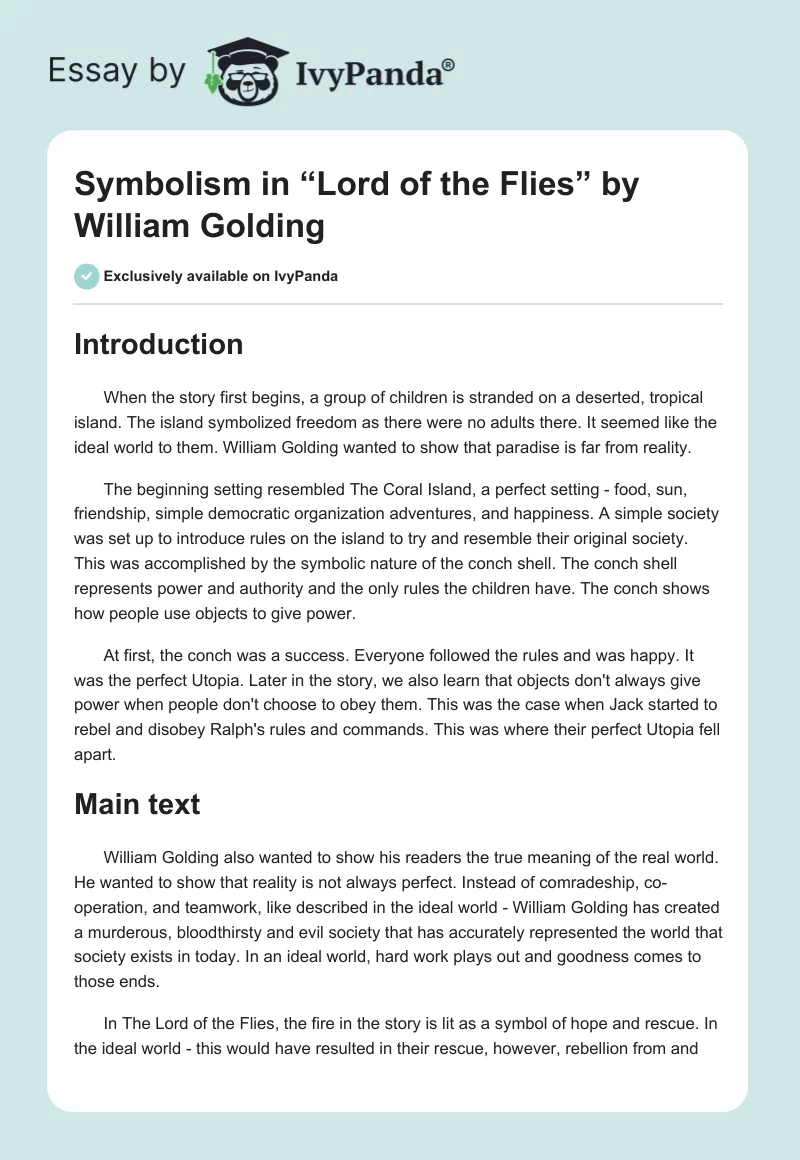 Symbolism in “Lord of the Flies” by William Golding. Page 1