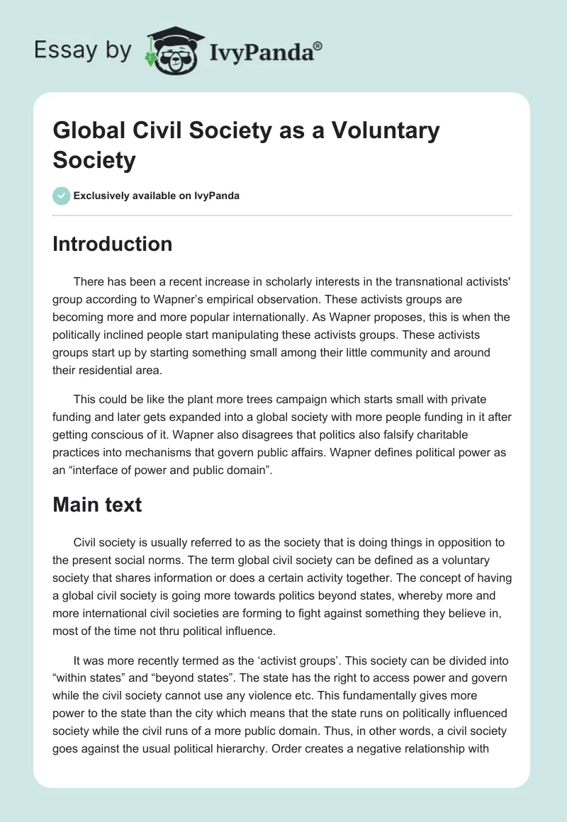 Global Civil Society as a Voluntary Society. Page 1