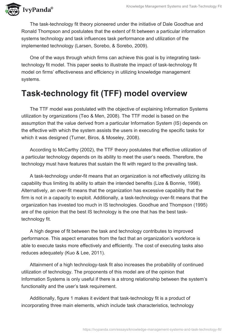 Knowledge Management Systems and Task-Technology Fit. Page 2
