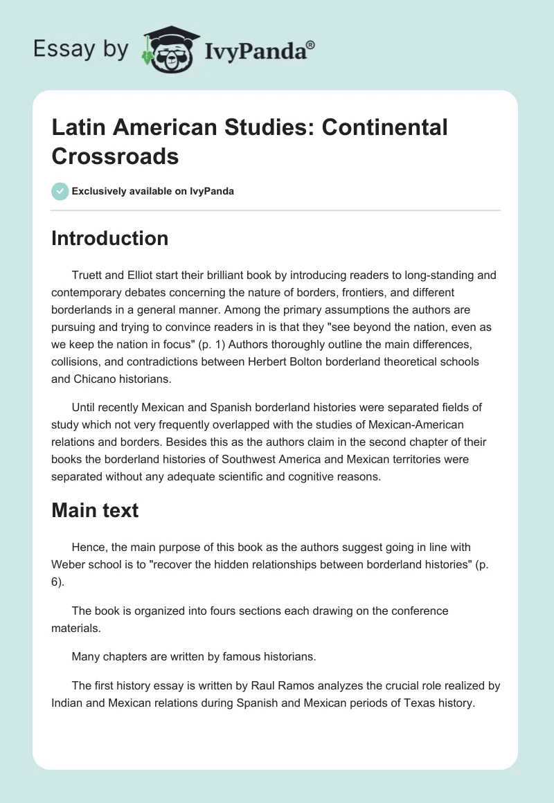 Latin American Studies: Continental Crossroads. Page 1