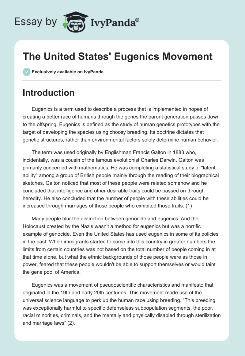 The United States' Eugenics Movement. Page 1