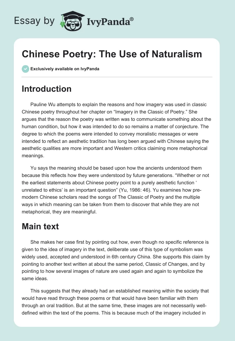 Chinese Poetry: The Use of Naturalism. Page 1