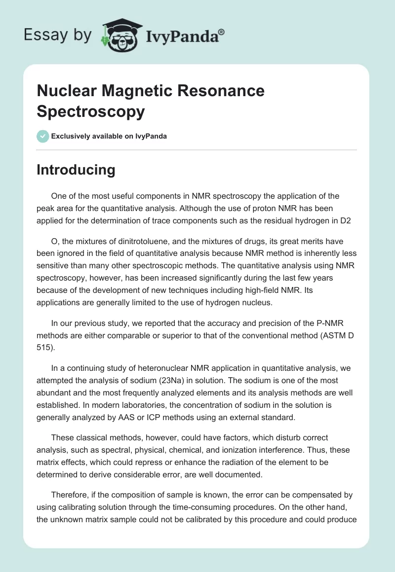 Nuclear Magnetic Resonance Spectroscopy. Page 1