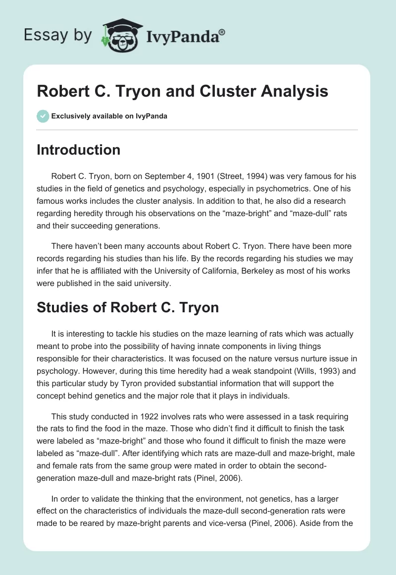 Robert C. Tryon and Cluster Analysis. Page 1