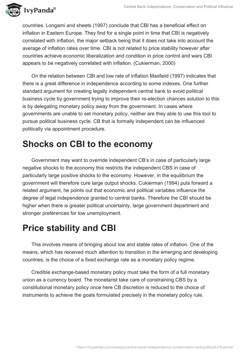 Central Bank Independence, Conservation and Political Influence. Page 2