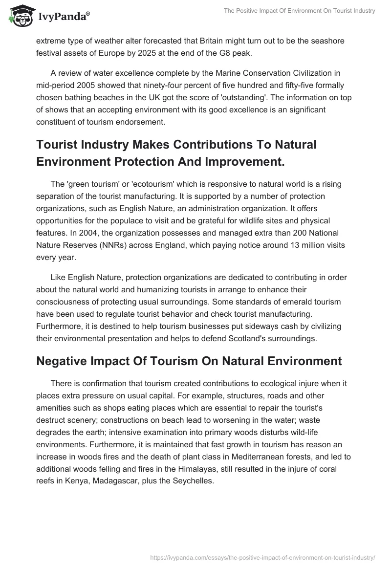 The Positive Impact of Environment on Tourist Industry. Page 2