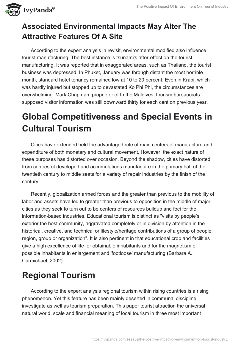The Positive Impact of Environment on Tourist Industry. Page 3